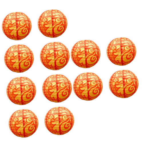 NOLITOY 12 Pcs Round Paper Chinese New Year Led Lights Paper Lanterns with Lights Chinese Paper Hanging Lanterns Spring Festival Party Decor Hanging Ball Paper Lanterns Foldable Light Bulb
