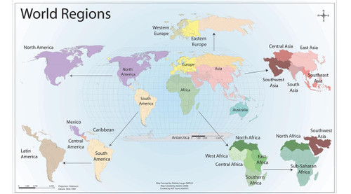 Wall Art Impressions 43"x24" Photographic Quality Poster:: Resource Map - Ap Human Geography World Regions - The Hippest Pics [Laminated]
