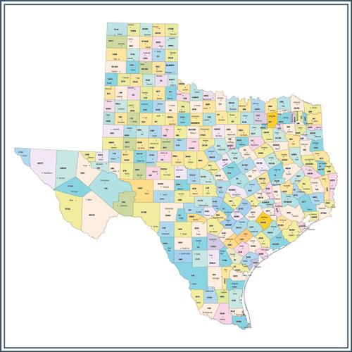 24"x24" Texas County Map and County Seats?Laminated?