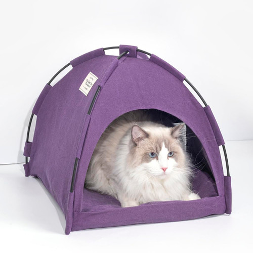 FURRYTAIL Cat Bed for Indoor Cats, Cat Houses, pet beds for cat and Small Dogs,Cat Tent, Kitten Bed, Cat Hut, Cat Cave with Removable Washable (Purple)