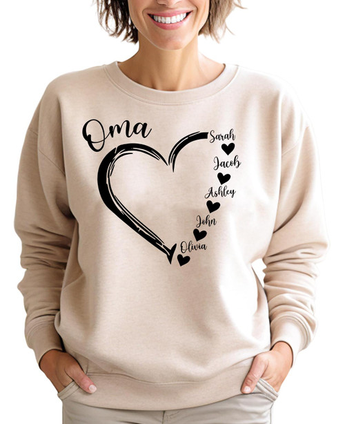 Personalized Oma Shirt, Oma Heart Shirt, Grandkids Name Shirt, Gift for Oma, Custom Grandma Gift, Oma Gift for Grandma, Christmas Birthday Mother's Day Shirt, Gift for Mom/Gift-656