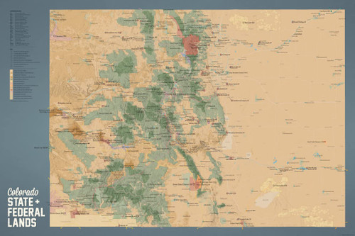 Colorado State Parks & Federal Lands Map 24x36 Poster (Camel & Slate Blue)