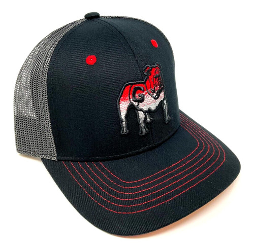 University of Georgia Bulldogs Gradient Fade Mascot Logo Flat Bill Mesh Trucker Snapback Hat Black