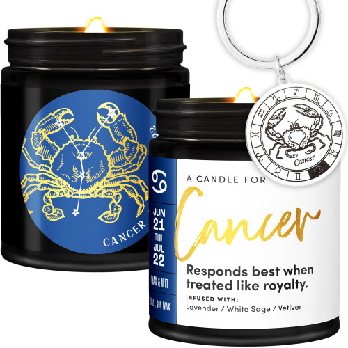 WAX & WIT Cancer Zodiac Gifts for Women, Astrology Gifts for Women, Zodiac Candles, Cancer Candle, June Birthday Gifts for Women, July Birthday Gifts for Women, Astrology Candle, Birthday Candle - 9oz