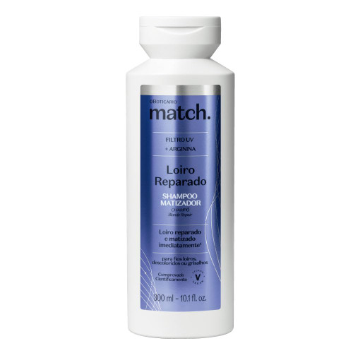 Boticario - Linha Match (Loiro Reparado) - Shampoo Matizador 300 Ml - (Match (Blond Repair) Collection - Brassiness Control Shampoo 10.1 Fl Oz)
