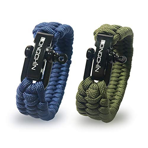 Longchin Survival Paracord Bracelet 2-Pack (Blue & Green)