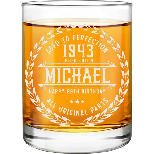 80th Birthday Gifts for Men - Personalized Whiskey Glass - Old Fashioned Funny Novelty 80 Year Old Man Gift Ideas - 80th Decorations for Dad, Husband, Friend - 80th Birthday Present for Him 1943 Gift
