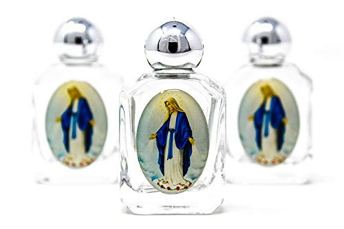Miraculous Bottles +Blessed Lourdes Water, Depicting Our Lady of Grace, Glass Holy Water Bottles + Lourdes Prayer Card.