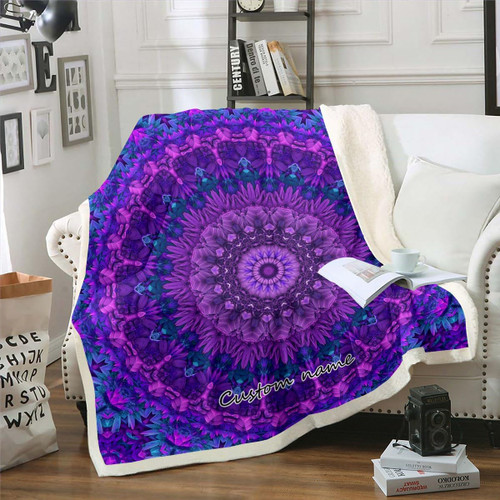Erosebridal Custom Name Mandala Throw Blanket Baby Size, Boho Chic Medallion Fleece Blanket for Kids Girls Teens Women Bedroom, Bohemian Exotic Flower Sherpa Blanket Mandala Tie Dye Fuzzy Blanket