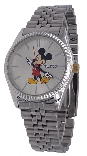 Disney MK8187 Men's Mickey Mouse Classic Silver Tone Day Date 3-Hand Analog Watch