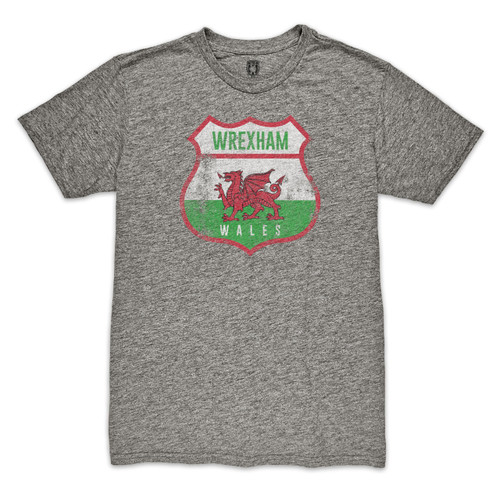 Wrexham Shield Premium Vintage Tri Blend T-Shirt - Grey (US, Alpha, X-Large, Regular, Regular, Grey)