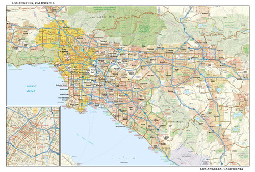 Los Angeles, California Wall Map, Large - 43" x 29" Paper