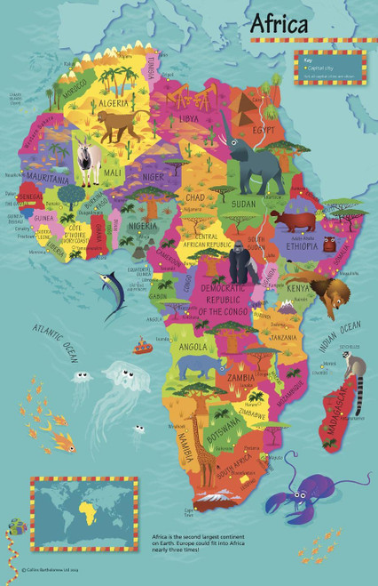 Collins Children's Africa Wall Map - 19.5 x 30 inches - Laminated