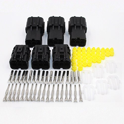 TinFmoon 3 Set 6 Pin Way Black Car Auto Waterproof Electrical Wire Connector Plug 1.8mm Series Terminals