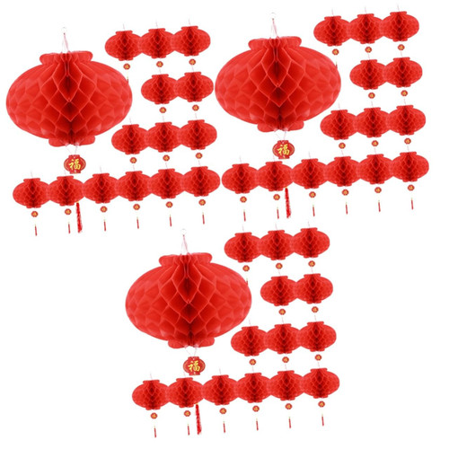 DOITOOL 75 Pcs Small Lantern Chinese New Year Decoration Lanterns for Spring Festival Flocking Red Lanterns Red Decor Chinese Decor Decorative Paper Lanterns Foldable Plastic Hanging Lamp