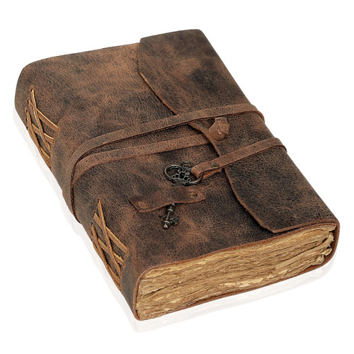 C CUERO Vintage Leather Journal - Antique Handmade Leather Bound journal with deckle edge paper for Men And Women Diary - Leather Sketchbook - Drawing Journal Notebook - Great Gift (6"x 9")
