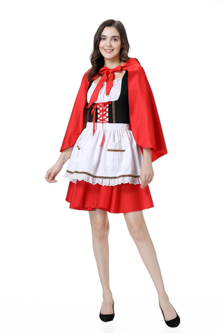 Colorful House Women Little Red Riding Hood Costume Adult Halloween Costume Plus Size(X-Large,Dress with Apron)