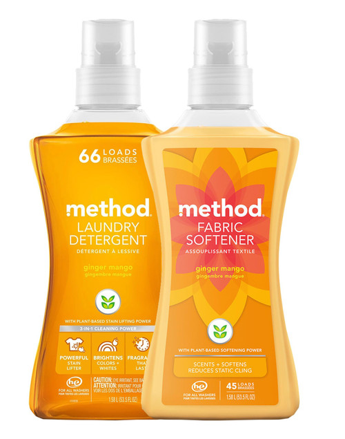 Method Laundry Variety Pack, Ginger Mango, Laundry Detergent 53.5 oz, Fabric Softener 53.5 oz