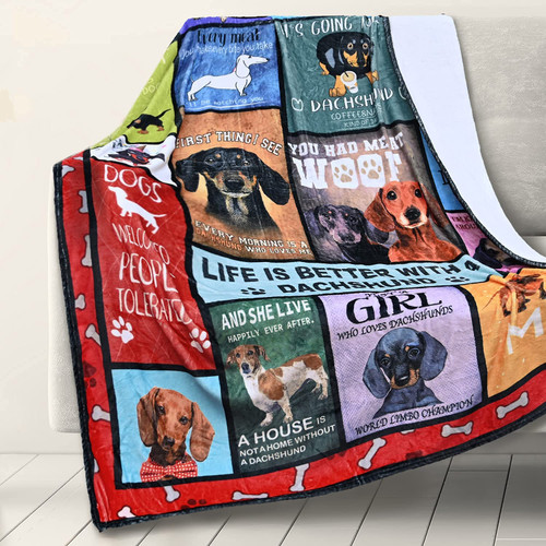 Dachshund Dog Blanket for Humans, Flannel Fleece Throw Blanket Home Decor for Couch Super Soft Bed Sofa Blankets, 50x60 inches 400GSM Fuzzy Weiner Dog Blanket Dachshund Gifts for Dachshund Lover