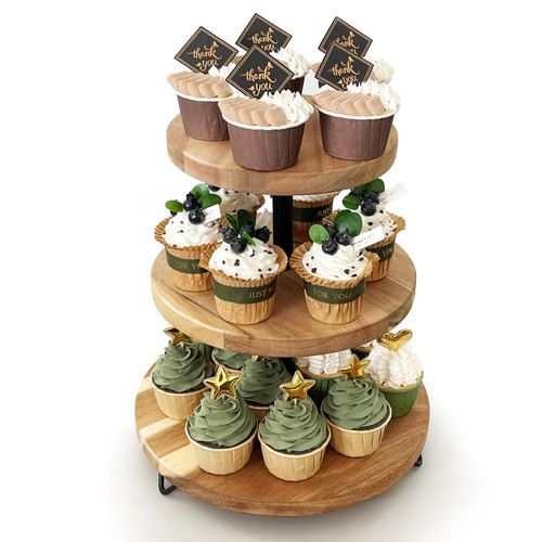 WILDMOS Tier Cupcake Stand,Dessert Table Display Acacia Wooden Cupcake Holder,Wedding Dessert Tower Farmhouse Rustic Style Cupcake Stand,Tiered Tray Stand for Party and Wedding. (3-Tier)