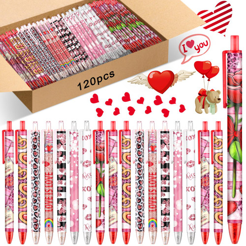 Leinuosen 120 Pcs Valentine's Day Ballpoint Pen Valentine's Day Pens Bulk Black Ink Pens Heart Pens Wedding Pens for School Office Supplies Valentine's Day Wedding Party Supplies