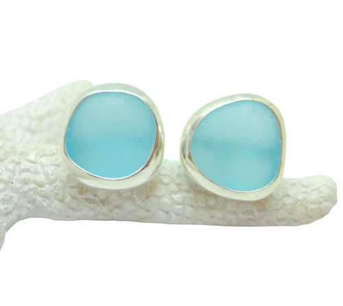 Sea Stamped Sky Blue Sea Glass Stud Earrings-Sterling Silver Bezel Beach Glass Earrings-Mermaid Earrings for Women-Ocean Earrings-Gift for Beach Lovers Sea Stamped Sky Blue Sea Glass Stud Earrings-Sterling Silver Bezel Beach Glass Earrings-Mermaid Earrings for Women-Ocean Earrings-Gift for Beach Lovers