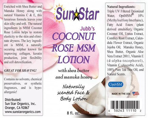 Sun Star Organics - Coconut Rose MSM Lotion - 8 fl oz (2 PACK)