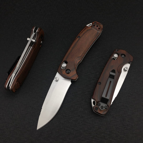 Manual Open North Fork 15031-2 Knife, Axis Lock Knife with 2.8 Inch D2 Steel Blade, Wood Handle, EDC Folding Pocket Knife with Thumb Stud, Belt Clip