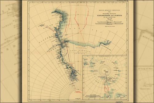 History Galore 24"x36" Gallery Poster, map antarctica expedition 1907 ernest shackleton