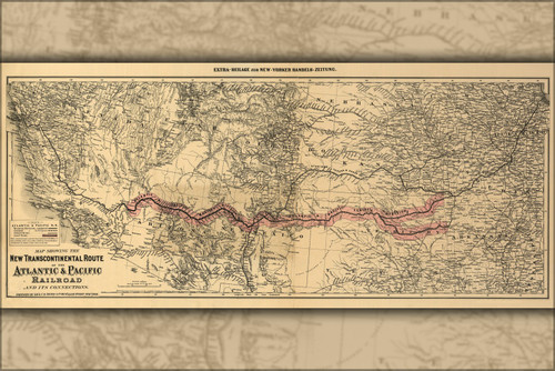 History Galore 24"x36" Gallery Poster, Map Atl. & Pac. transcontinental railroad 1883