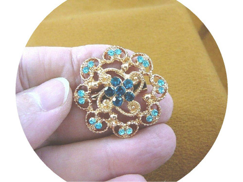 Blue Rhinestone Crystal Filigree Scrolled Floral Gold Tone Brooch Pin Sparkling Rhinestone Women Brooch Crystal Pin Vintage Brooch Pin for Women Costume Accessory Blue Rhinestone Crystal Filigree Scrolled Floral Gold Tone Brooch Pin Sparkling Rhinestone Women Brooch Crystal Pin Vintage Brooch Pin for Women Costume Accessory