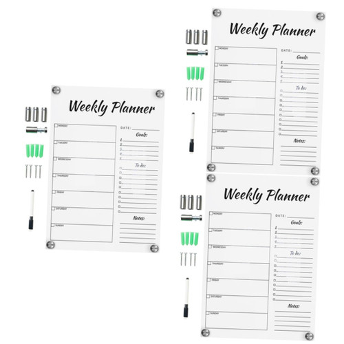 TEHAUX 3 Sets Message Writing Board Weekly White Board Dry Erase Erasable Note Board Monthly Planner Whiteboard Daily Schedule Board Wedding Frame Wall-Mounted Acrylic Decorations Child