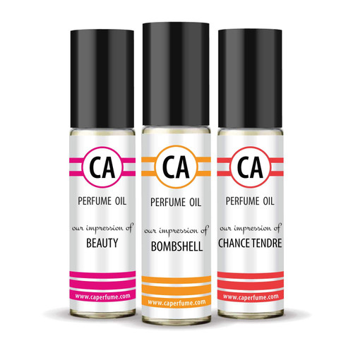CA WOMEN PERFUME OIL SET Impression of (Chance Tendre + Beauty + Bombshell) 0.3 Fl Oz x 3 Roll on
