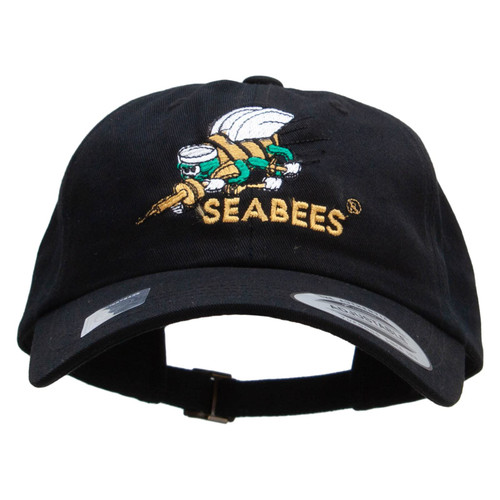 Licensed United States Navy Seabees Unstructured Low Profile 6 Panel Cotton Cap - Black OSFM
