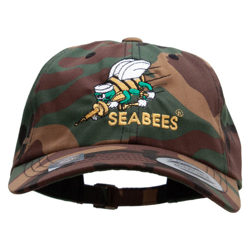 Licensed United States Navy Seabees Unstructured Low Profile 6 Panel Cotton Cap - Green Camo OSFM