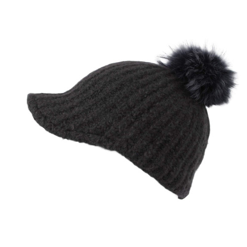 WITHMOONS Women Ribbed Visor Knit Pom Beanie Hat Winter Cap SLQ1252 (Charcoal)