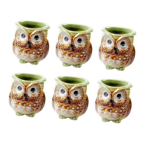 JEWEDECO 6 Pcs Owl Flower Pot Mini Succulent Pot Bonsai Pot Fleshy Plant Flower Pot Window Planter Mini Cactus Planter Owl Planter Pots Window Flower Pot Desk Topper Indoor Ceramics Statue