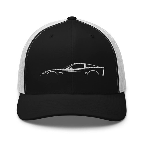 JG Infinite 'Vette C6 Outline 6th Gen Vette Owner Trucker Cap Snapback Hat Black/White