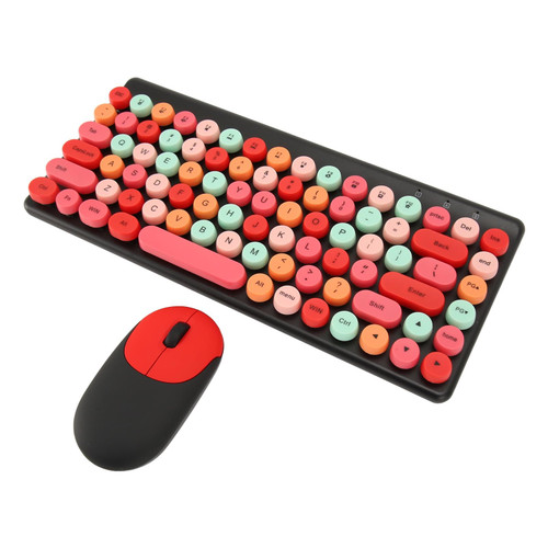 Dilwe Wireless Keyboard and Mouse Combo, 2.4G 86 Keys Colorful Cute Keyboard Mouse Set, Retro Typewriter Round Keycap, Compatible with Windows XP 7 8 10 (Black)