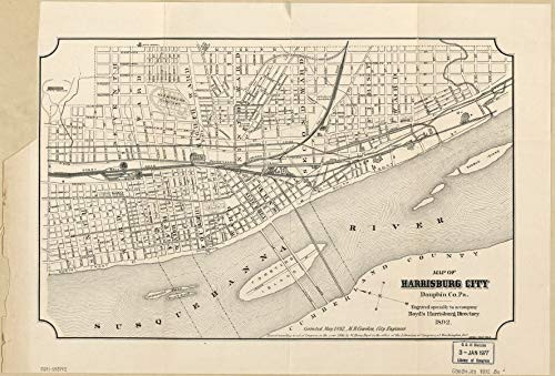 Historic Prints 16" x 24" 1892 Map of Harrisburg City Dauphin County Pennsylvania