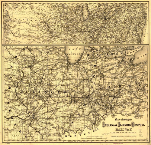 Historic Prints HP 24" x 24" 1872 Map Showing The Indiana & Illinois Central Railway & Its Connections