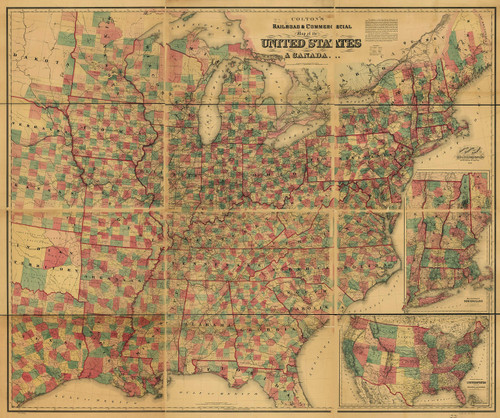 Historic Prints HP 20" x 24" 1871 Map of Colton's Railroad & Commercial of The United States & Canada