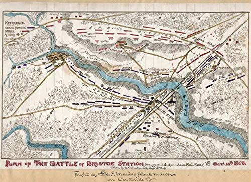 Historic Prints HP 18" x 24" 1863-1865 Map of Plan of The Battle of Bristoe Station Orange & Alexandria Railroad Virginia