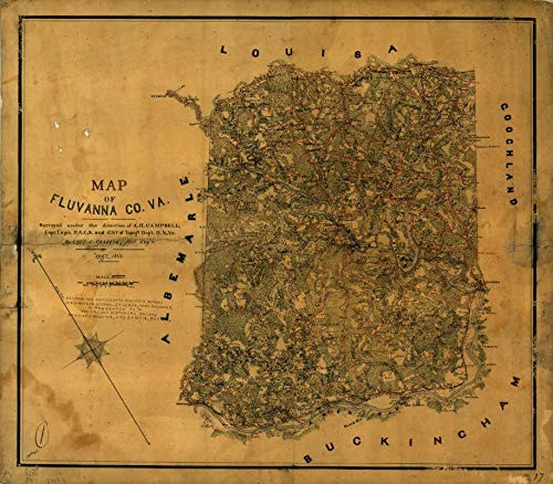 Historic Prints 20" x 24" 1863 Map of Fluvanna County Virginia