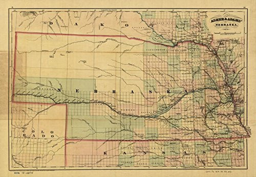 Historic Prints 20" x 24" 1874 Map of Nebraska Railroad & Guide United States