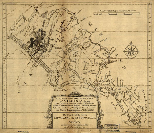 Historic Prints 20" x 24" 1747 Map of Northern Neck of Virginia Survey Rappahannock & Potowmack Rivers