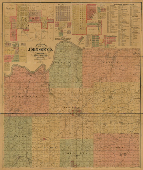 Historic Prints 20" x 24" 1886 Map of Johnson County Kansas Landowners Real Property Historic Prints 20" x 24" 1886 Map of Johnson County Kansas Landowners Real Property