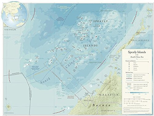 Historic Prints 18" x 24" 2015 Map of Spratly Islands in The South China Sea
