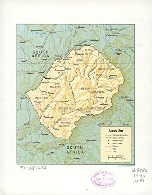 Historic Prints 18" x 24" 1990 Map of Lesotho Railroads Roads Tracks Historic Prints 18" x 24" 1990 Map of Lesotho Railroads Roads Tracks