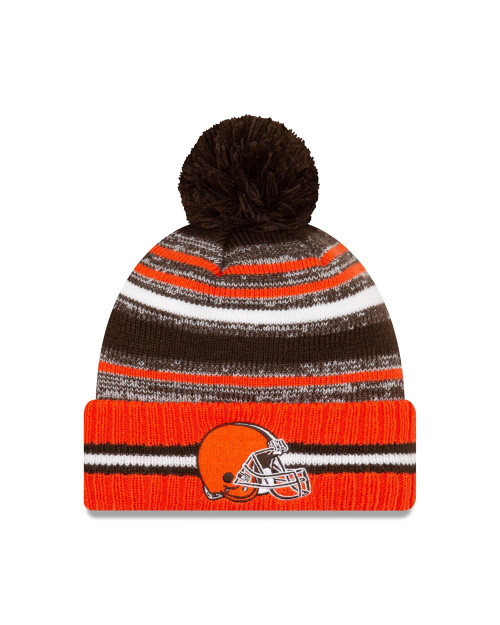 New Era Men's Brown/Orange Cleveland Browns 2021 NFL Sideline Sport Official Pom Cuffed Knit Hat